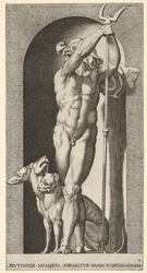 Tavola 7: Plutone in una nicchia, con un bidente, con Cerbero accanto a lui, da una serie di m..., 1526