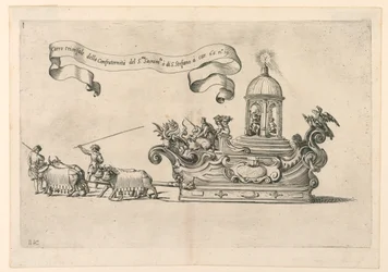 Carro trionfale della Confraternità del Santo Sacramento di Santo Stefano. Tavola 2a da A. Isacchi, "Relatione di Alfonso Isachi intorno l