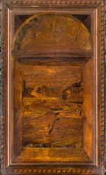 Coro canonico ligneo, intarsiato da Giovanni Maria Platina 1484, stallo superiore
