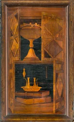 Coro canonico ligneo, intarsiato da Giovanni Maria Platina 1484, stallo superiore