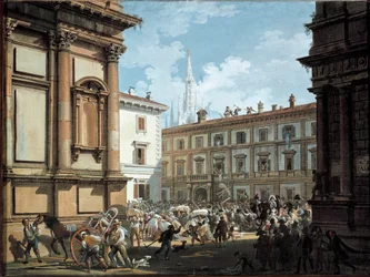 Cittadini milanesi che saccheggiano la casa di Giuseppe Prina al tempo della caduta di Napoleone I nel 1814