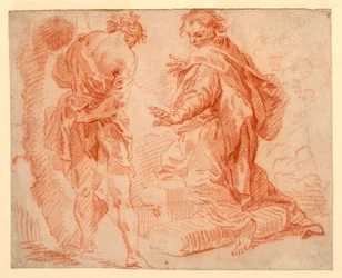 Disegno, figure in piedi e in ginocchio, 1735-1740