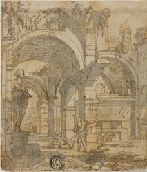 Rovine romane e due figure