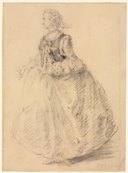 Donna in piedi con un manicotto di ermellino, XVIII secolo