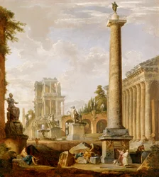 Capriccio di rovine romane con la Colonna di Traiano