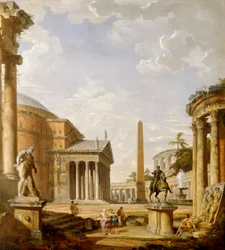 Capriccio di rovine romane con il Pantheon