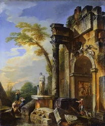Rovine di un arco trionfale nella campagna romana