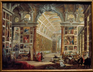 La galleria di Silvio Valenti Gonzaga (o Gonzague) (1690-1756), cardinale di Clemente XII. Dipinto di Giovanni Paolo Pannini (Panini) (1691-1765), XVIII secolo, 0,48 x 0,64 m, Marsiglia, Museo delle Belle Arti