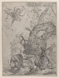 La fucina di Vulcano con fabbri che battono un