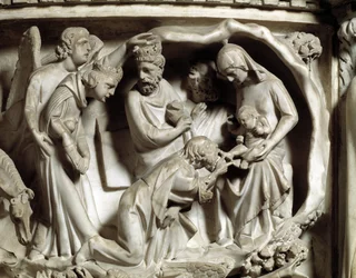 (dettaglio) dei rilievi del Pulpito di Marmo, adorazione dei magi