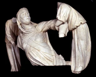 Monumento funebre a Margherita di Brabante sollevato in aria da due angeli
