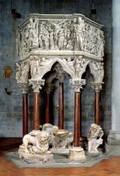Pulpito esagonale con rilievi drammatici, c.1297