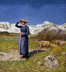 Mezzogiorno nelle Alpi. Una pastorella che si protegge gli occhi dal sole. Giovanni Segantini (1858-1899) 1891