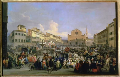 Veduta di Piazza Santa Croce in occasione di un carnevale, 1846