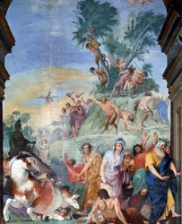 Le muse e i poeti cacciati dal Parnaso, dettaglio di affresco di Giovanni da San Giovanni, 1634-1642, Museo degli Argenti, Palazzo Pitti, Firenze