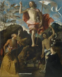Resurrezione di Cristo, San Girolamo, San Giovanni Battista e i Donatori Ottaviano e Domitilla Vimercati in preghiera