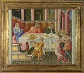 La testa di Giovanni Battista portata a Erode (predella), 1454