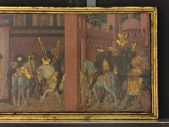 La storia di Traiano e la vedova, (dettaglio) di un pannello da un cassone, c.1450