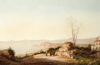 Monaci che conversano su un sentiero costiero