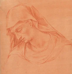 Testa di una donna in lutto di profilo a sinistra
