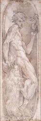Adamo che tiene una mela, seduto, in un medaglione, c.1547-1553
