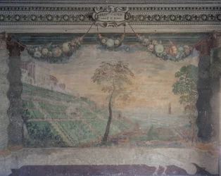 Vista della Villa basata sul progetto originale, Sala della Fontana
