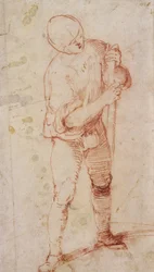 Un Uomo in Piedi che Tiene un Bastone