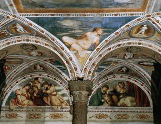 Allegoria della Primavera con luna in primo piano, Dettaglio degli affreschi di Girolamo Romanino (ca 1484-dopo il 1559), commissionato da Bernardo Clesio