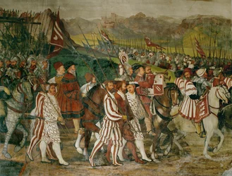 Re Cristiano e Bartolomeo Colleoni a cavallo (affresco)
