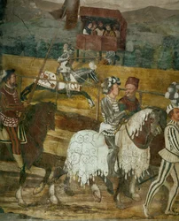 Re Cristiano e Bartolomeo Colleoni assistono a un torneo (affresco)