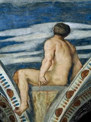 Nudo maschile, dettaglio degli affreschi di Girolamo Romanino, commissionato da Bernardo Clesio