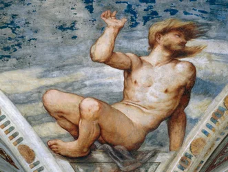 Nudo maschile, (dettaglio) degli affreschi di Girolamo Romanino, commissionato da Bernardo Clesio