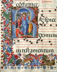 Lettera decorata raffigurante Cristo e il lebbroso