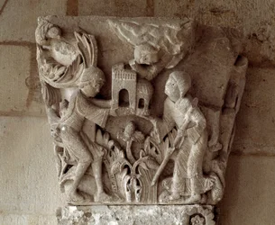 Presentazione di un modello della chiesa (capitello scolpito)