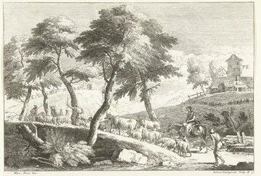 Paesaggio collinare con pastori e bestiame
