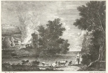 Paesaggio al chiaro di luna con incendio (Paesaggi italiani)