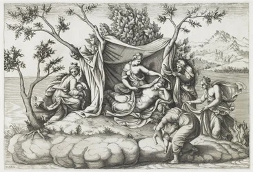 Latona dà alla luce Apollo e Diana, inciso da Diana Mantovana