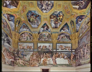 Stanza di Psiche: vista della parete ovest, con il banchetto rustico (affresco)