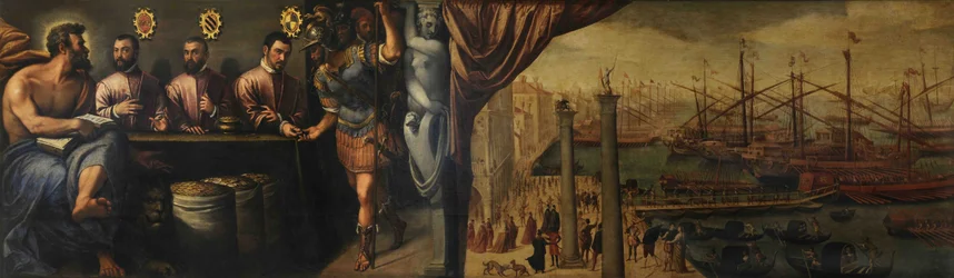 San Marco assiste tre magistrati nel reclutamento della milizia per la flotta, ca 1586