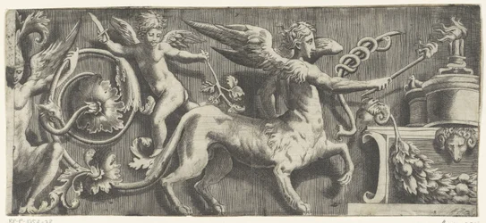 Fregio con sfinge e putto presso altare