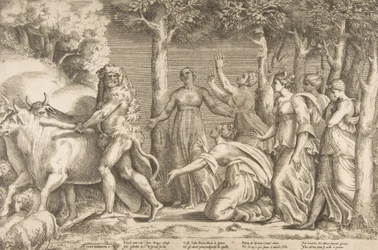 Ercole che scaccia il bestiame di Gerione, a destra le ninfe delle Esperidi, 1531-76
