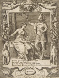Giunone, Marte e Cupido, inseriti in una cornice elaborata, dai 