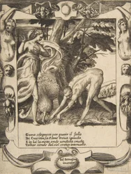Giunone invia la carestia contro Crasiton, inserita in una cornice elaborata, da 