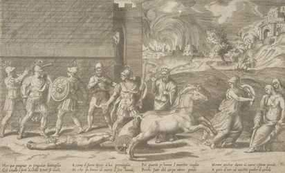 Il combattimento tra Ettore e Achille e Achille che trascina il corpo di Ettore attorno al ..., 1531-76