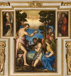 Cappella della Madonna del Popolo, Prima Campata Lato Sud, Giulio Campi, Battesimo di Cristo 1569, Ai lati Sant
