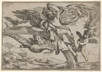 Aria, rappresentata da Iris sdraiata sul suo arcobaleno, accompagnata da un putto alato