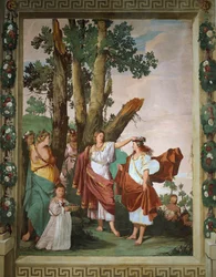 La ninfa Amarilli, incoronata vincitrice di una gara di baci, affresco di Giulio Carpioni, ispirato al dramma pastorale «Il pastor fido» di Giovanni Battista Guarini (1538-1612), Villa Caldogno (Lista del Patrimonio mondiale UNESCO)