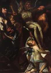 La discesa dalla croce con i santi Maria Maddalena, Agostino, Girolamo e angeli, 1618 circa (olio su tela)