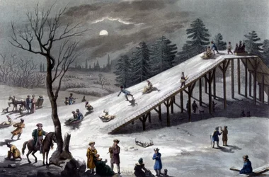 Montagne russe: slitta e pista di ghiaccio in Russia - in "Le Costume ancien et moderne" di Ferrario, ed. Milano