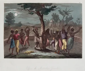 Ufficio di Monbo Jombo (Monbo-Jombo) una notte di luna in Senegambia - in "Il costume antico e moderno" di Ferrario, ed. Milano